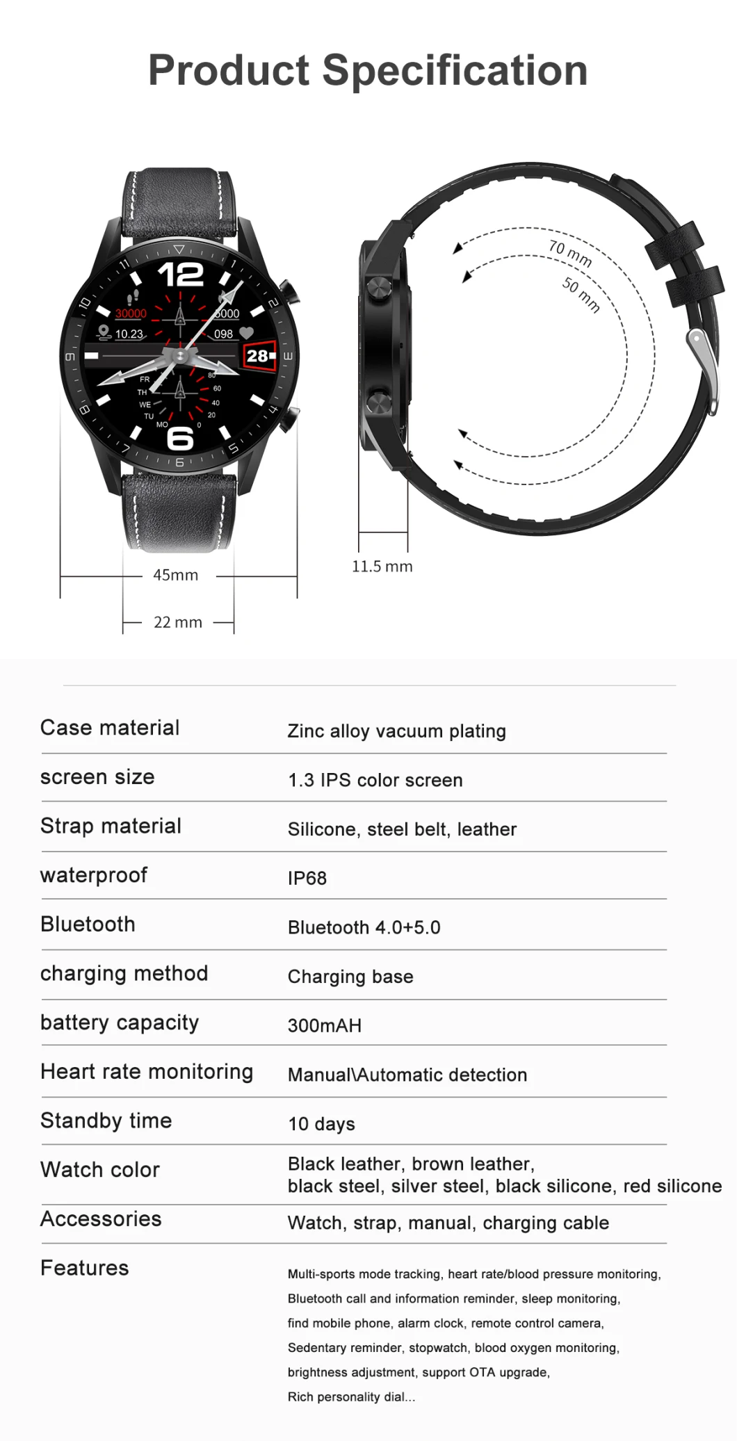 Fashionable Dial Sport Smartwatch Call Remote Photo Fitness 24hours Monitoring Smartwatch Touch Screen Sport Smart