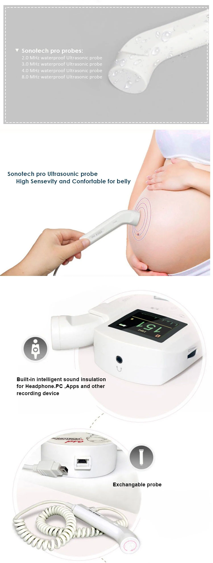 CE Marked Big Color Display Fetal Monitor /Baby Heartbeat Fetal Doppler Price