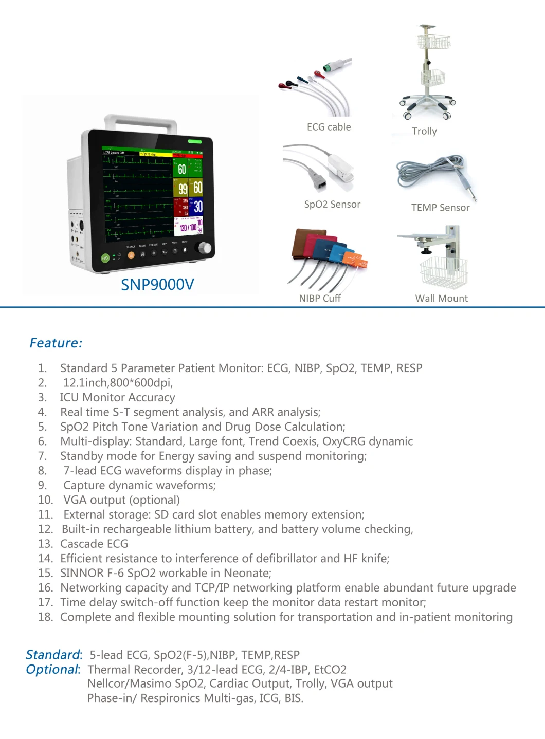 Competitive Price Patient Monitor Hospital Equipment Multi Parameter Monitor Vital Sign Monitor