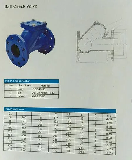 Cast Iron, Ductile Iron, DIN, BS Awwa Flanged Ends Industrial Ball Check Valve