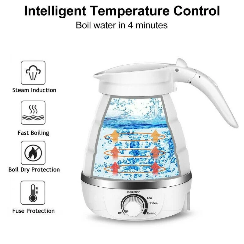 600ml Silicone Foldable Electric Travel Collapsible Water Kettle Boil