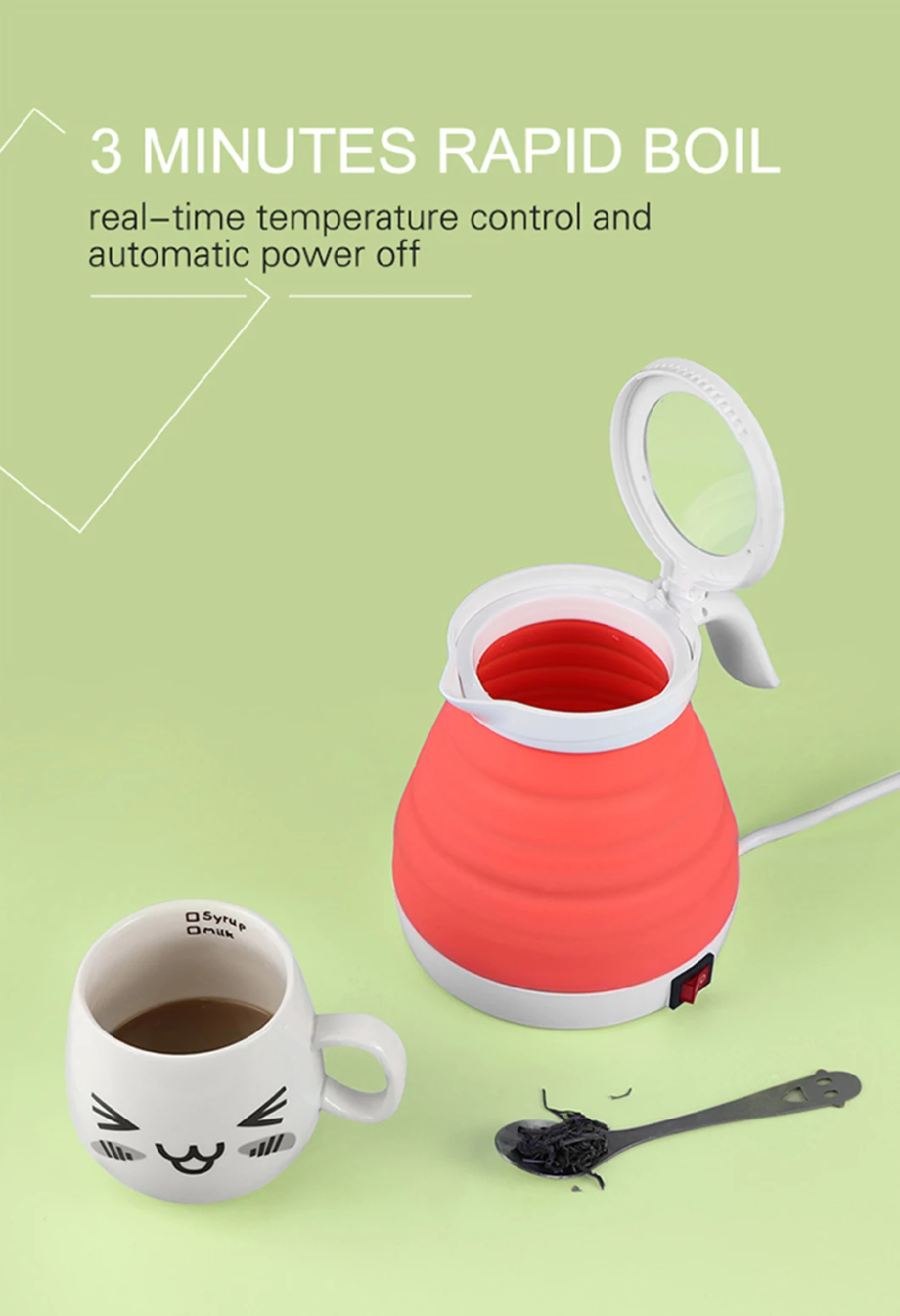 High Quality Electric Silicone Folding Stainless Steel Fast Boiling Teapot Kettle