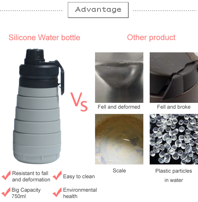 Storage Kettle Customized Logo BPA Free Silicone Foldable Sports Collapsible Water Bottle