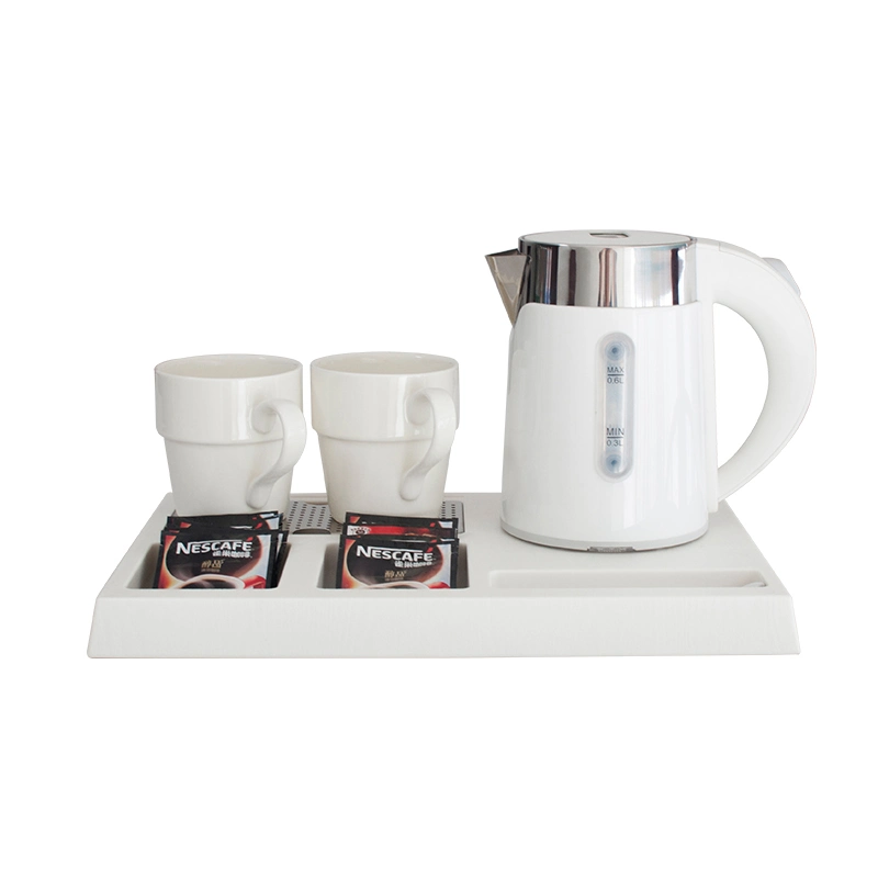 New White 0.6L Double Layer Electric Kettle with Tray for Hotel
