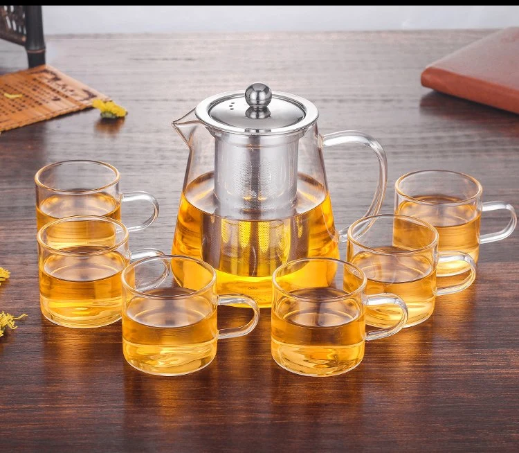 1300 Ml High Borosilicate Glass Teapot Kettle Set with Stainless Steel Filter Lid
