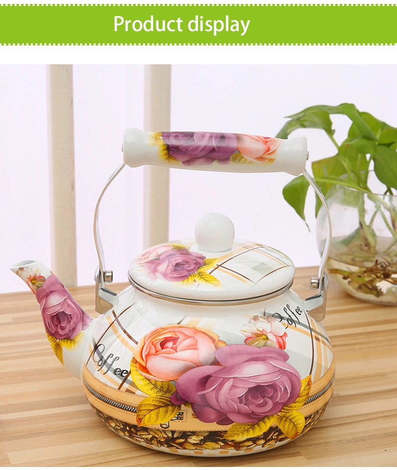 Full Flower Decal Enamel Teapot Pot Kettle Set