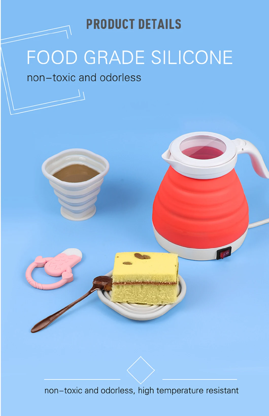 High Quality Electric Silicone Folding Stainless Steel Fast Boiling Teapot Kettle
