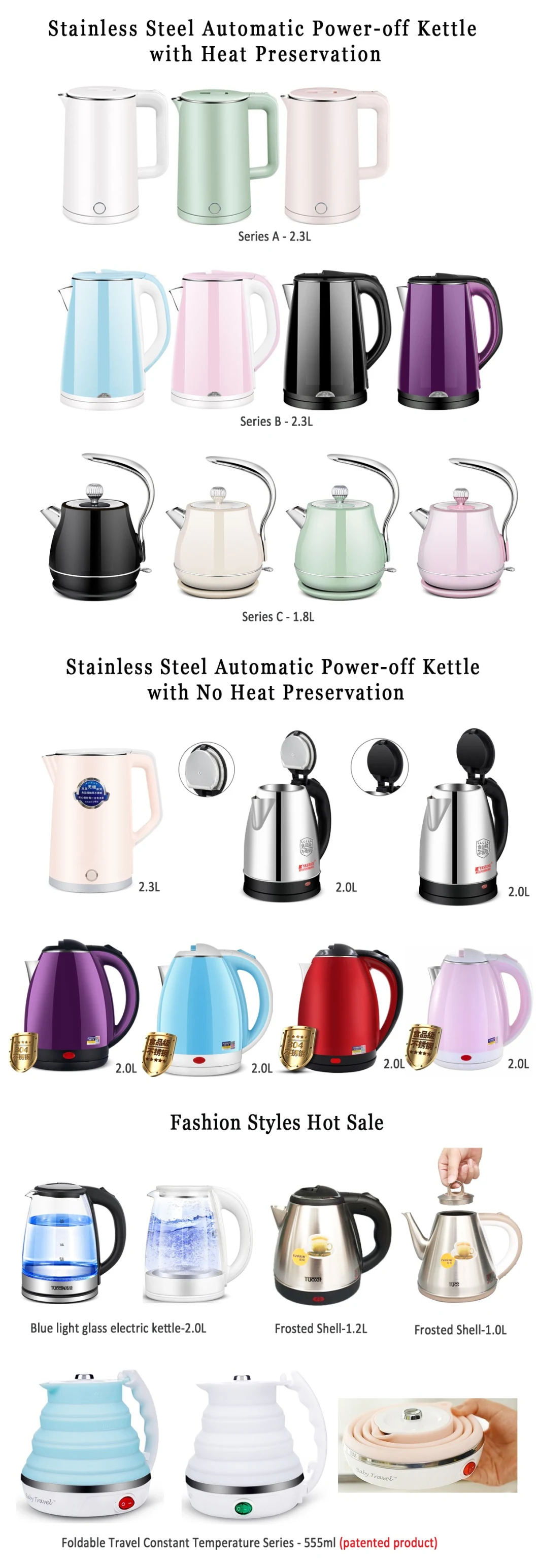 Fashion Thermal Heat Insulation Preservation Automatic Power off Electric Kettle with Large Capacity Logo Printing