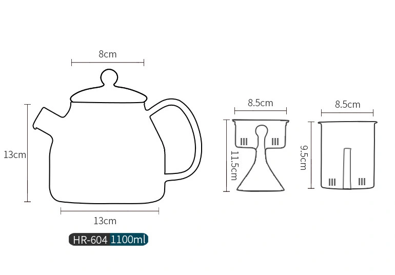 1.1L Pyrex Glass Teapot Tea Maker Kettle with Glass Filter