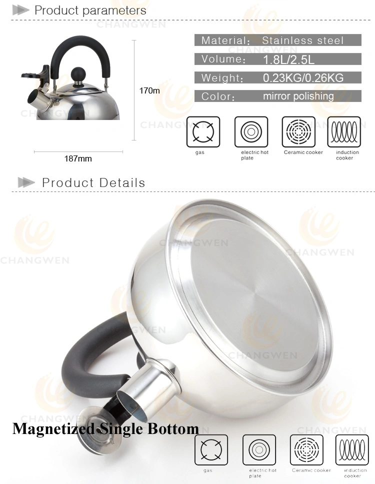 1.5L Fashionable Stainless Steel Whistling Kettle and Water Kettle