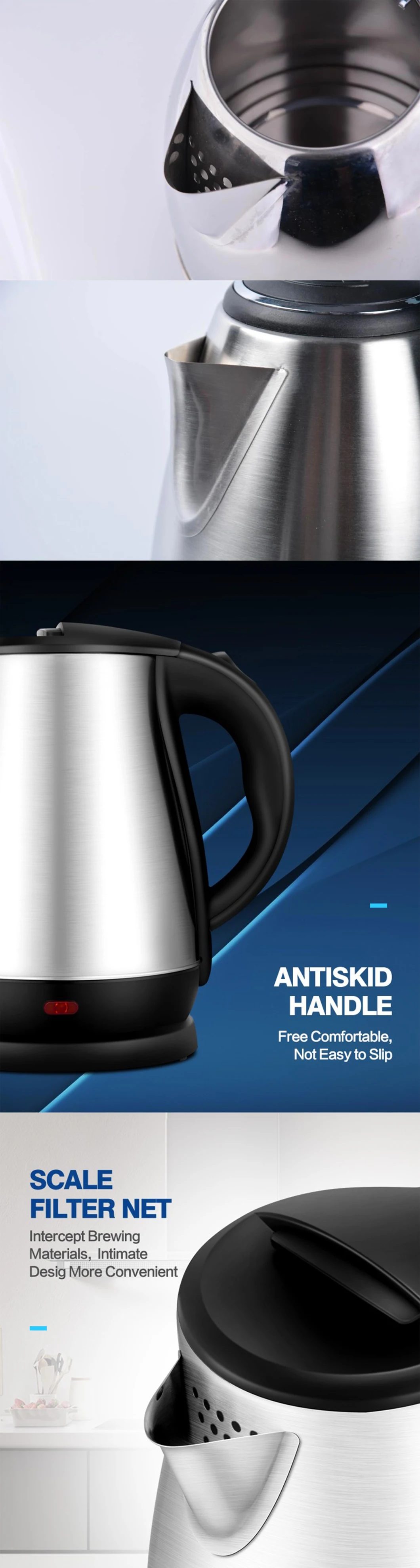 1.8L Stainless Steel Electric Kettle Price for Coffee Tea Kitchen Use