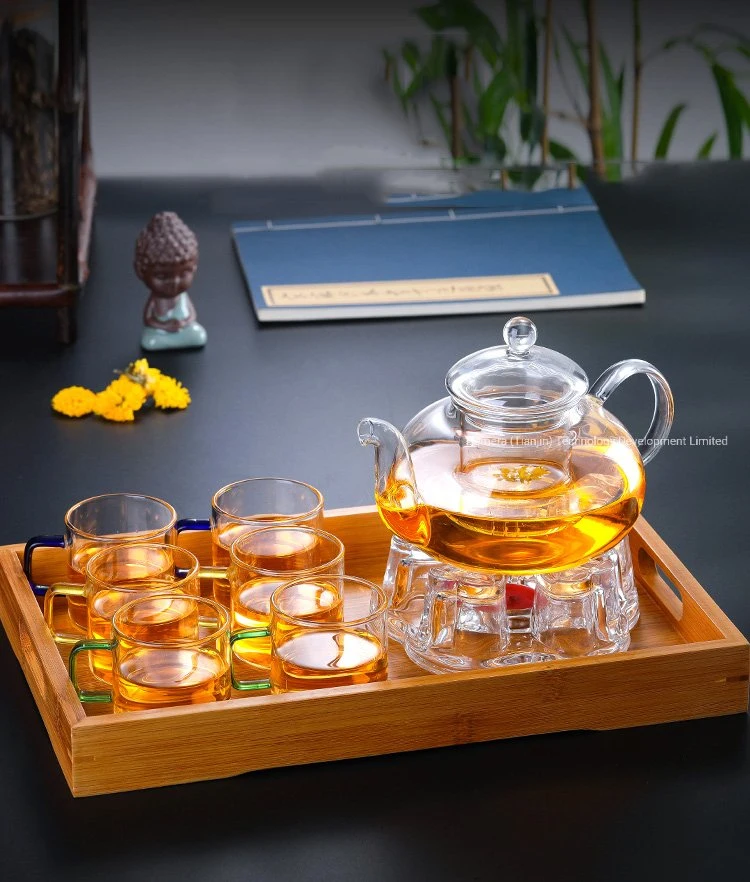 High Borosilicate Glass Teapot Set with Glass Filter, 1L Capacity Heart Resistant Glass Tea Kettle Pot