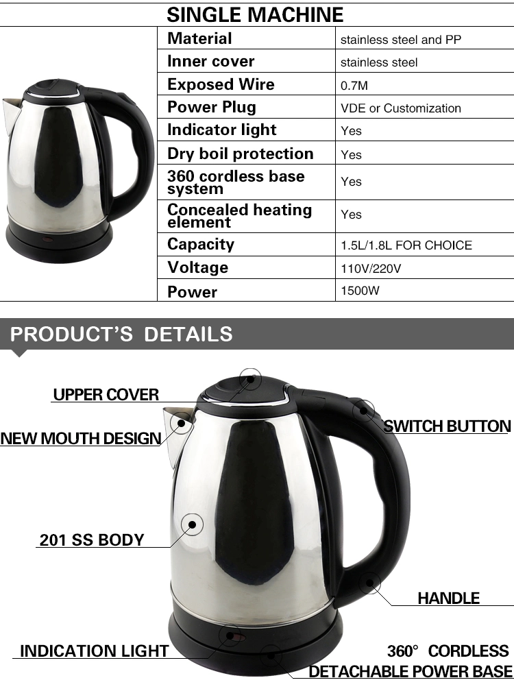 Cheap Price 1.8L Stainless Steel Electric Kettle (180GC)