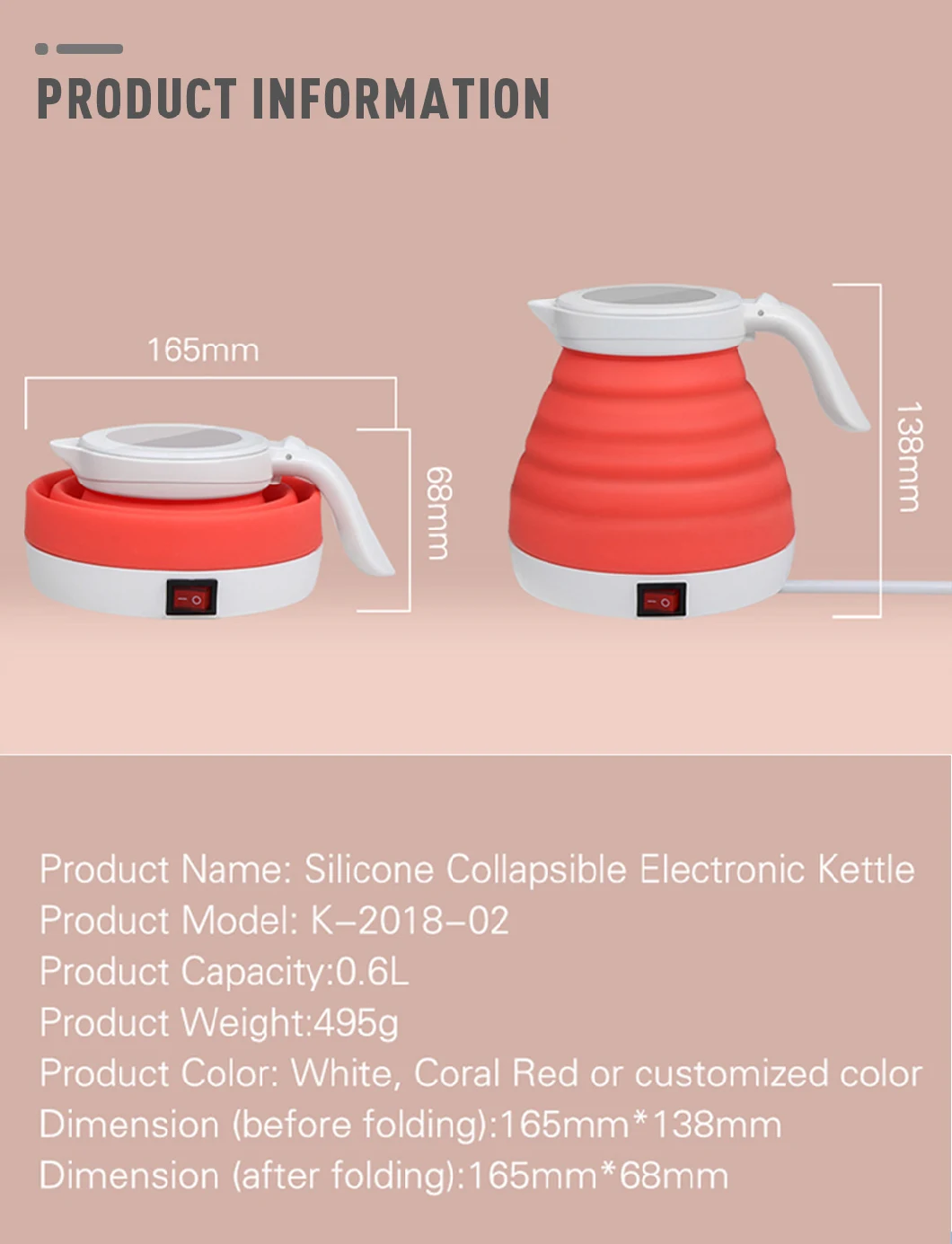 High Quality Electric Silicone Folding Stainless Steel Fast Boiling Teapot Kettle