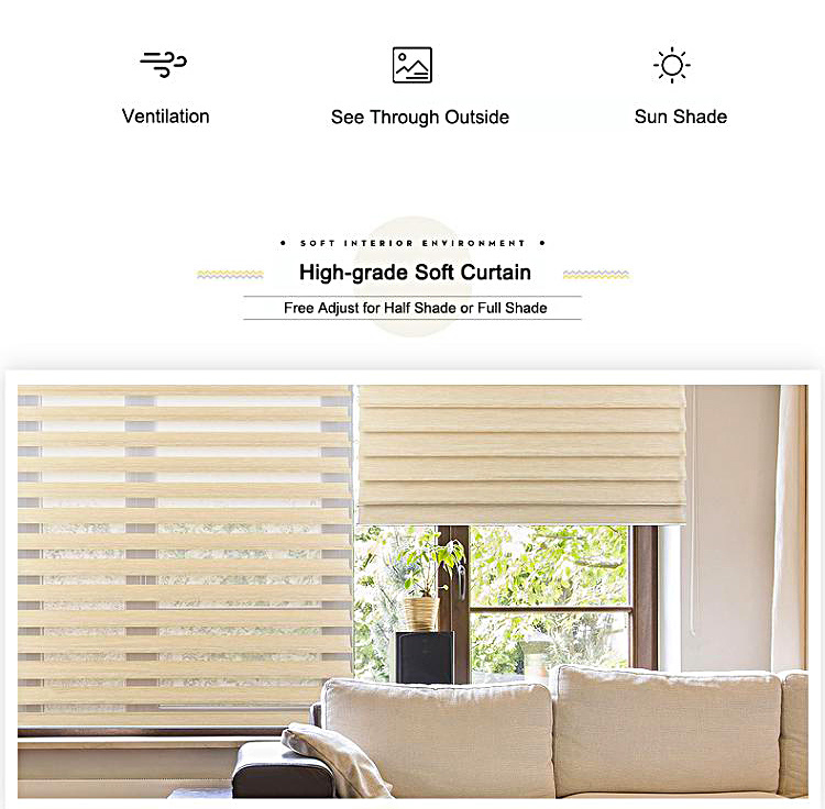 100% Polyester European Style Zebra Blinds Two Layer Roller Blinds