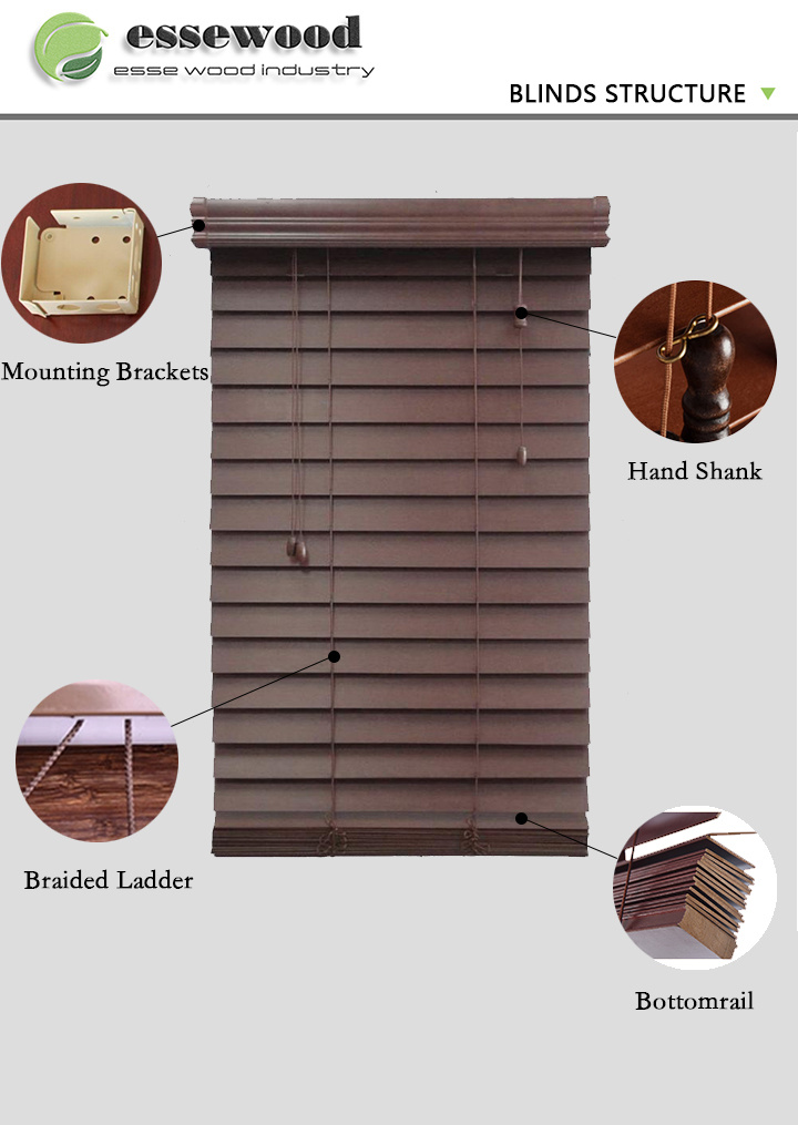 Wooden Venetian Blind for Window with Manual and Electrical Control
