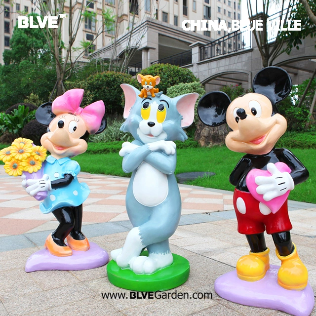 Custom Made Cartoon Animal Fiberglass Mouse and Cat Statue/Fiberglass Cat and Mouse Statue Fsc-063
