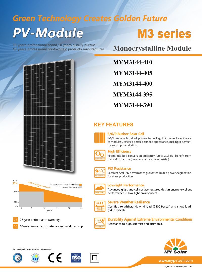 My Solar Mono Solar Panels 400W 144cell