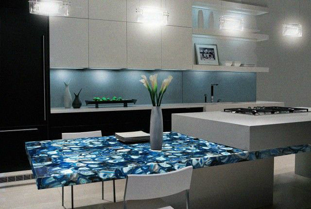 Gemstone Hotel Blue Reception Desk Restaurant Table Top Translucent Agate Slab