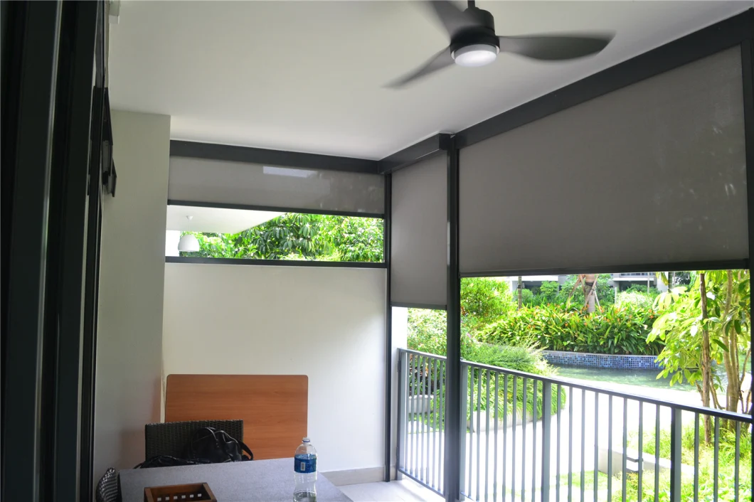 Exterior Motorized Windproof Shades Zip Track Screen Fabric Roller Blinds