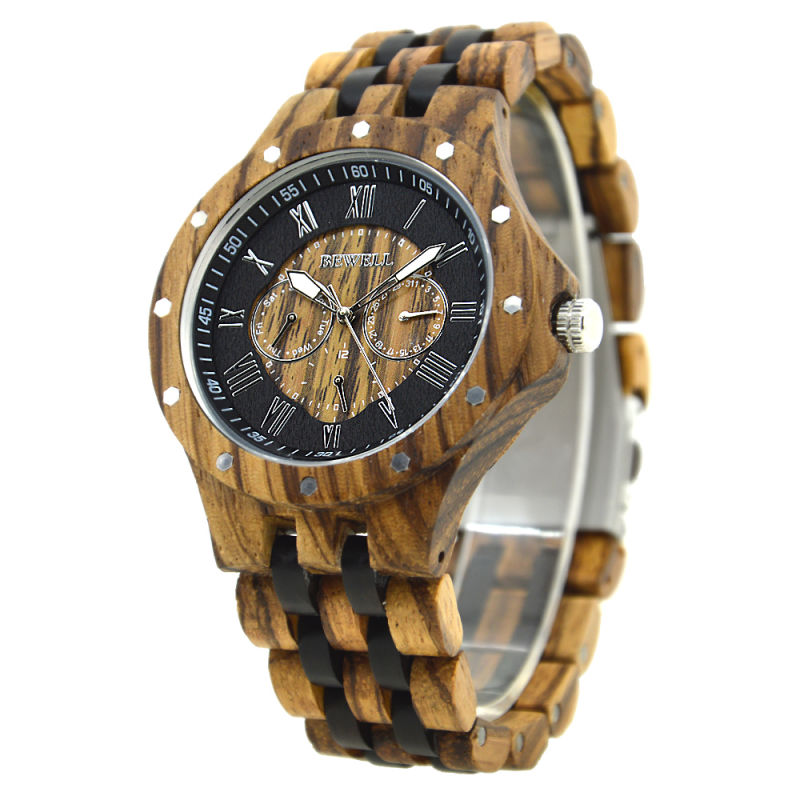 Fashion Men Wrist Watch 100% Natural Zebra Wooden Watch