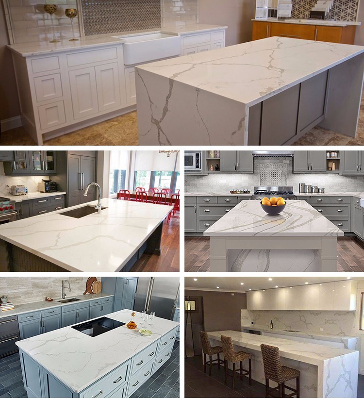 Custom-Made Shape Quartz Countertops for Kitchen Tops Vanity Tops Table Tops