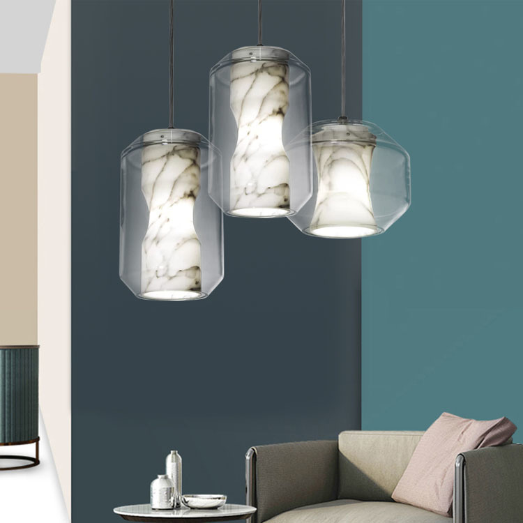 Modern Lobby Decorative Chandelier Shades Glass Semi-Transprarency Pendant Light