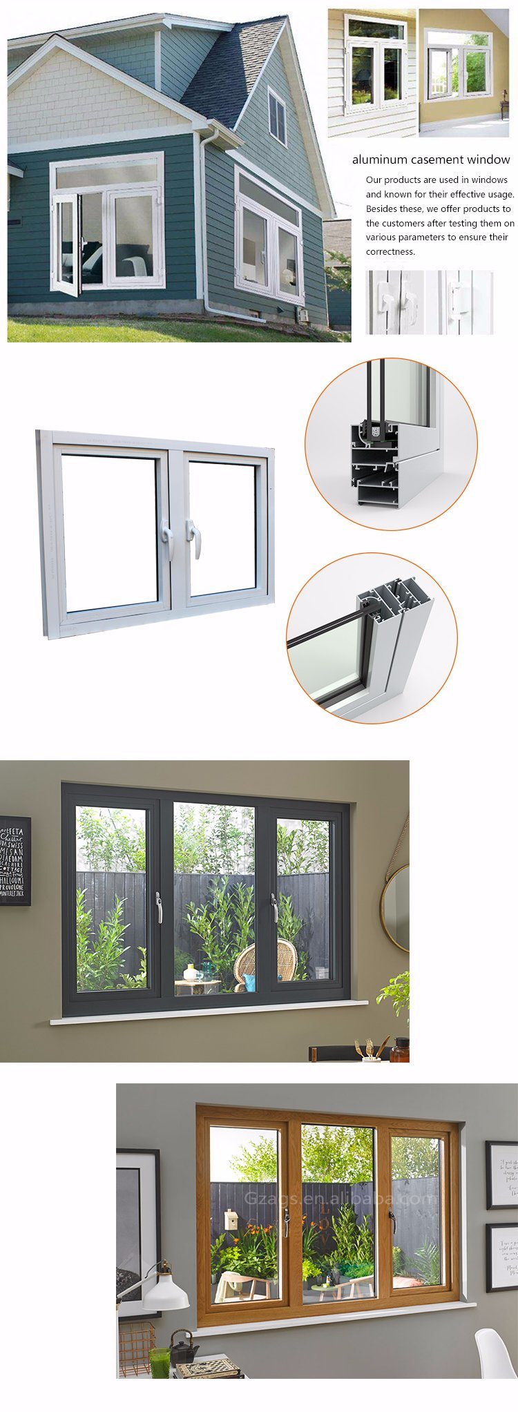 Swing Window, Casement Window, Aluminum&Wooden Casement Window