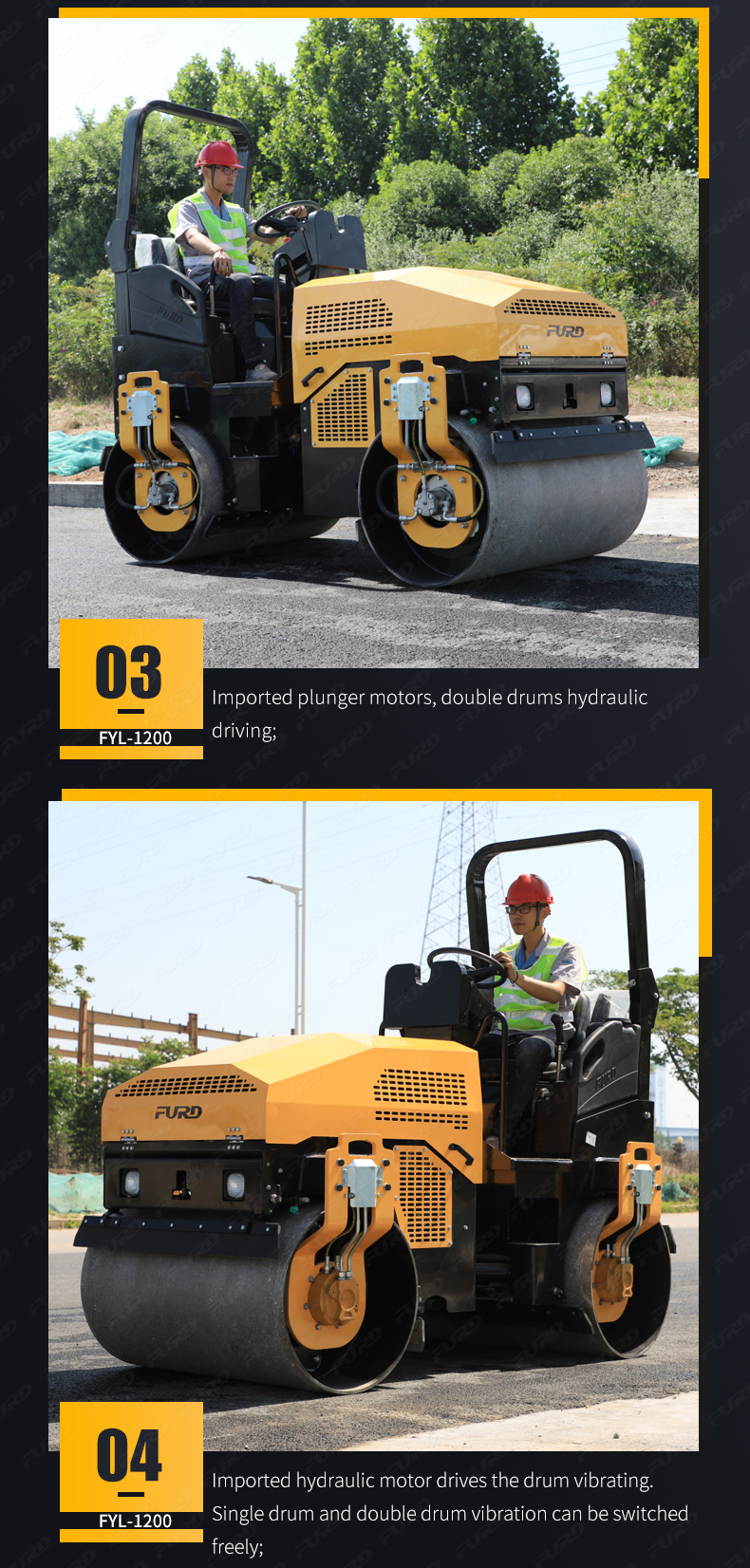 3 Ton Hydraulic Double Drum Vibratory Road Roller Soil Roller Compactor