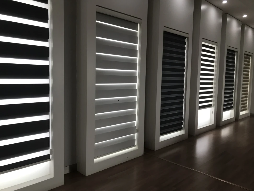 White Zebra Blinds with Dual Layer Roller Shades