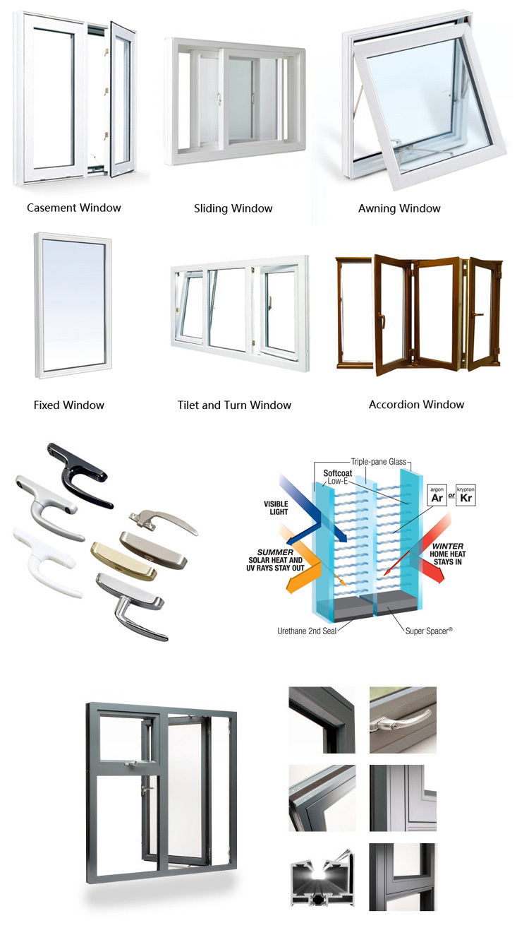 Grey Color Swing Hinged Opening Aluminum Casement Window with Built in Blinds