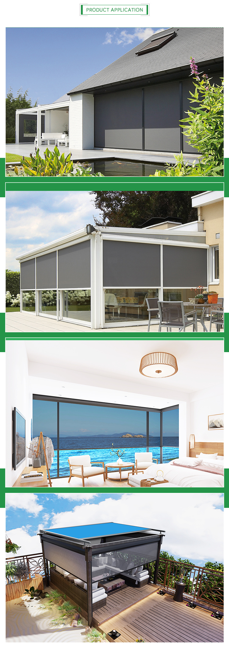 Windproof Roller Blinds with Motor, Outdoor Roller Blinds, Zipper Roller Blinds
