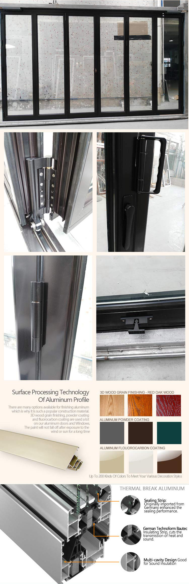 European Style Aluminum Bifolding Door with Internal Blinds