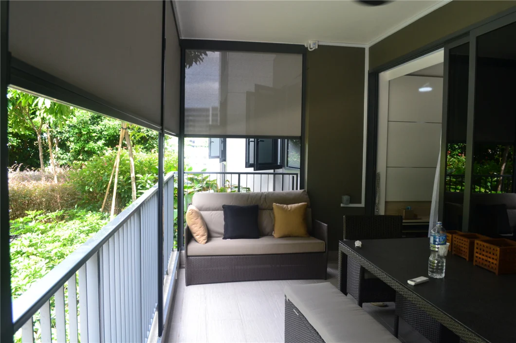 Exterior Motorized Windproof Shades Zip Track Screen Fabric Roller Blinds