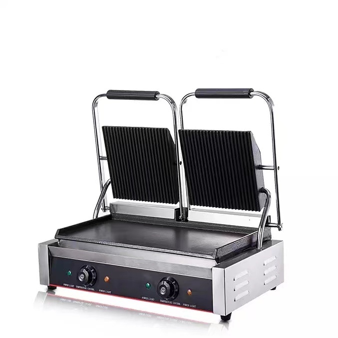 Commercial Industrial Double Heads Electric Panini Contact Grill