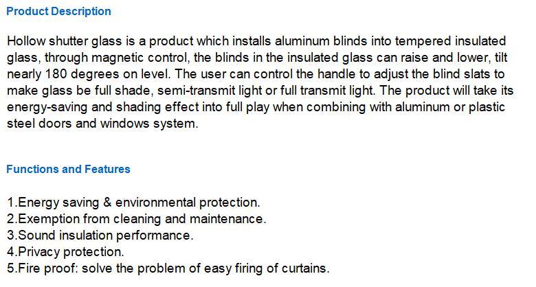 Tempered Double Window Glass with Internal Blinds