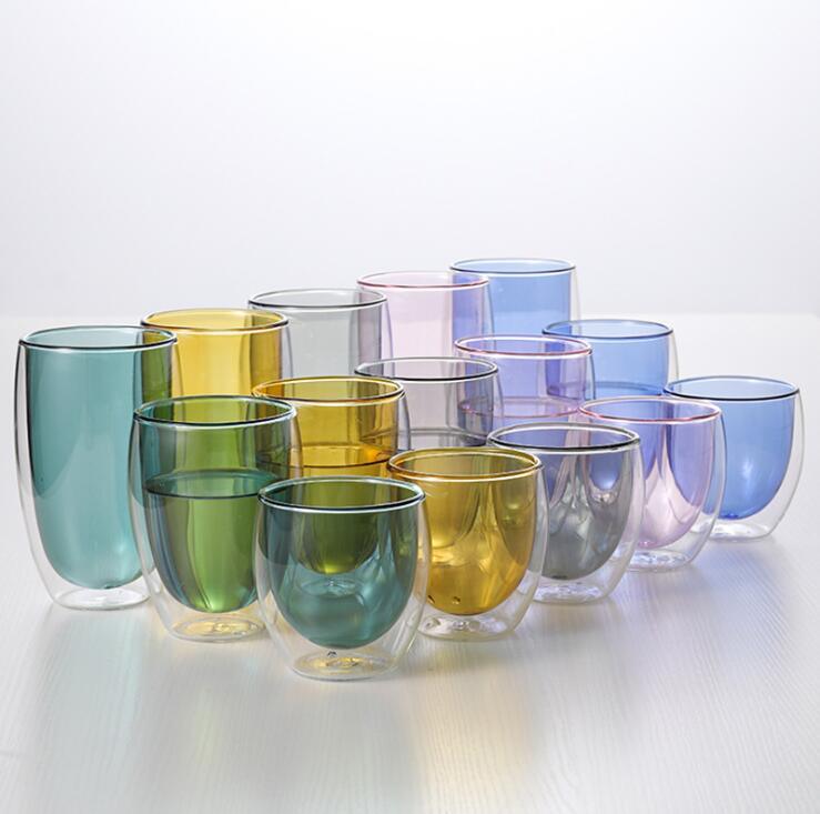 Hand Made Colorful Double Wall Glass Cups, Double Wall Glass Coffee Cups