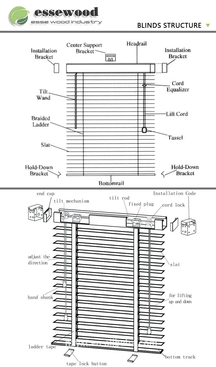 Solid Basswood Wooden Paulownia PVC Blinds Shades Window Louvre Blackout Cordless Automatic Electric Wood Blinds