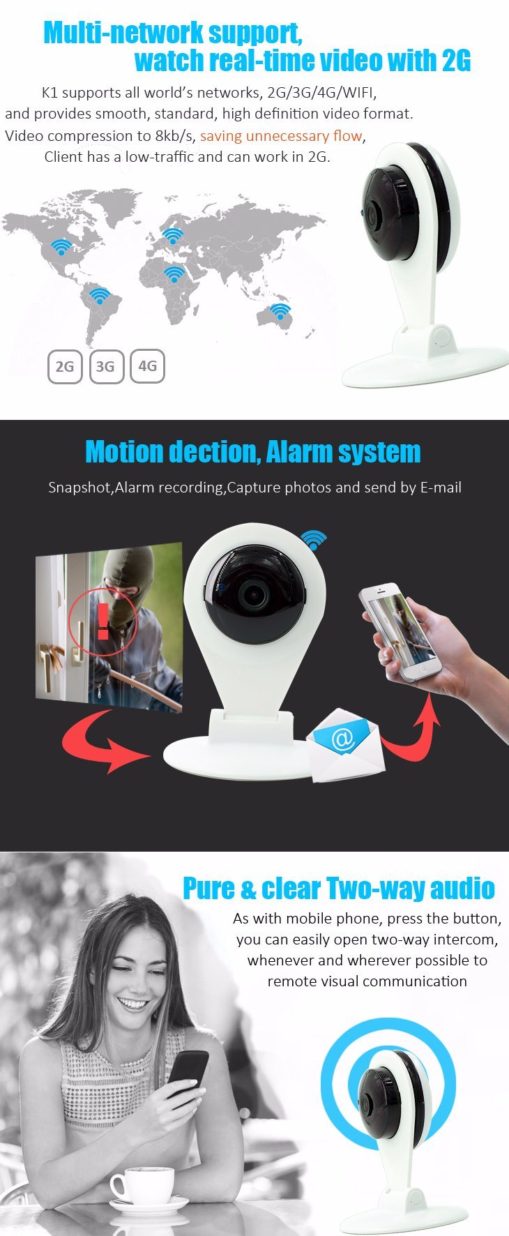Wireless IP Camera for Day and Night with Two-Way Audio