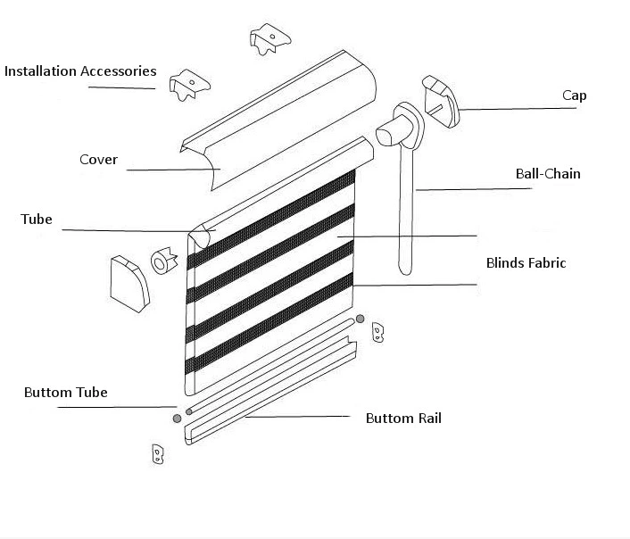 100% Polyester Fabric Manual Blackout Shade Roller Blinds Blackout Zebra Blinds