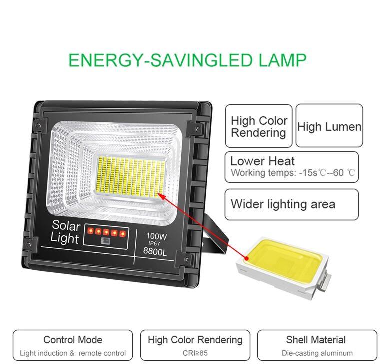 Outdoor Lighting Solar LED Floodlight with Remote Control Lithium Battery