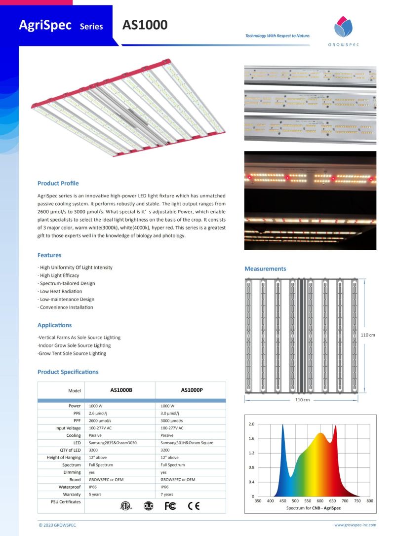 Dimming 1000W Lm301b for Hydroponic LED Lighting for Hydroponic System