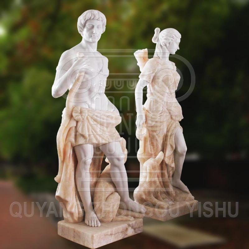 Marble Stone High Quality Man Hunter and Lady Hunter Statue Garden Decoration Sculpture
