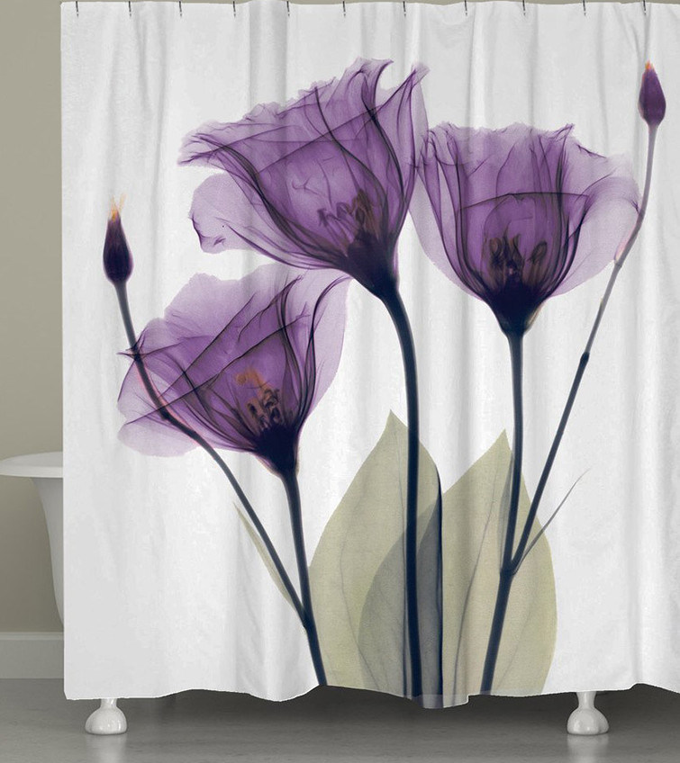 100% Polyester Printed Flower Waterproof Shower Curtains for Bathroom