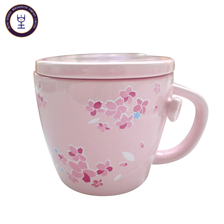 Customized Decal Belly Shape Ceramic Coffee Mug with Ceramic Lid