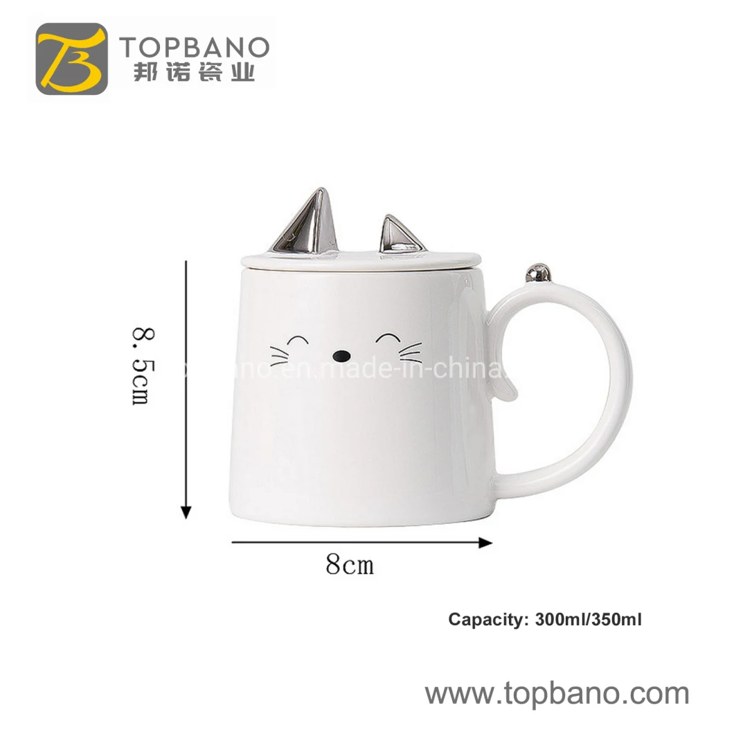 Creative Ceramic Mobile Phone Holder Porcelain Cup Cartoon Cat Ceramic Cup Color Glaze Mug with Lid Home Office Milk Water Cup