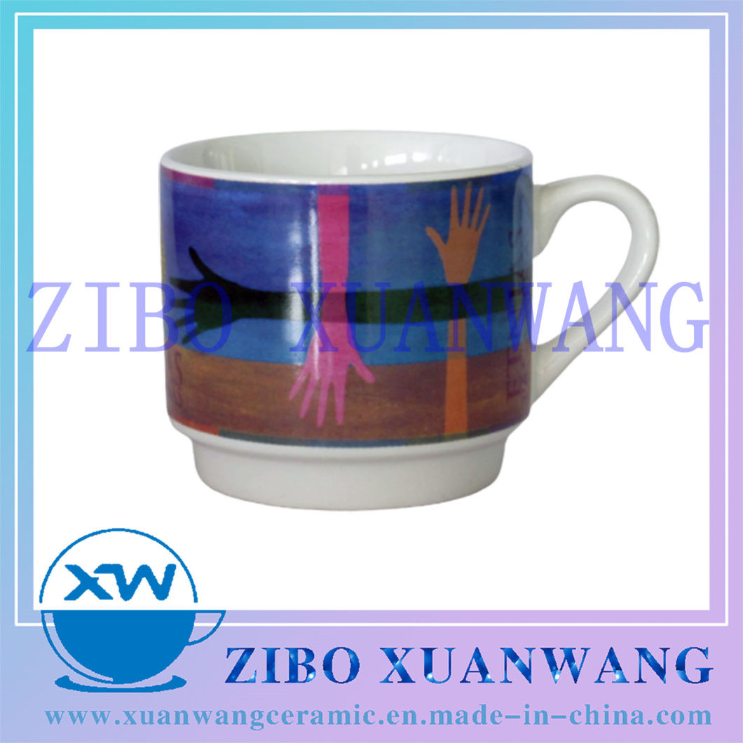 Straight Shape Fold White Ceramic Mug with Full Printing Ceramic Coffee Cup