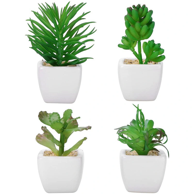 Artificial Succulent Plants Potted Fake Mini Assorted Succulents Planters Set for Decor Arrangement (White Ceramic Pots4Pack)