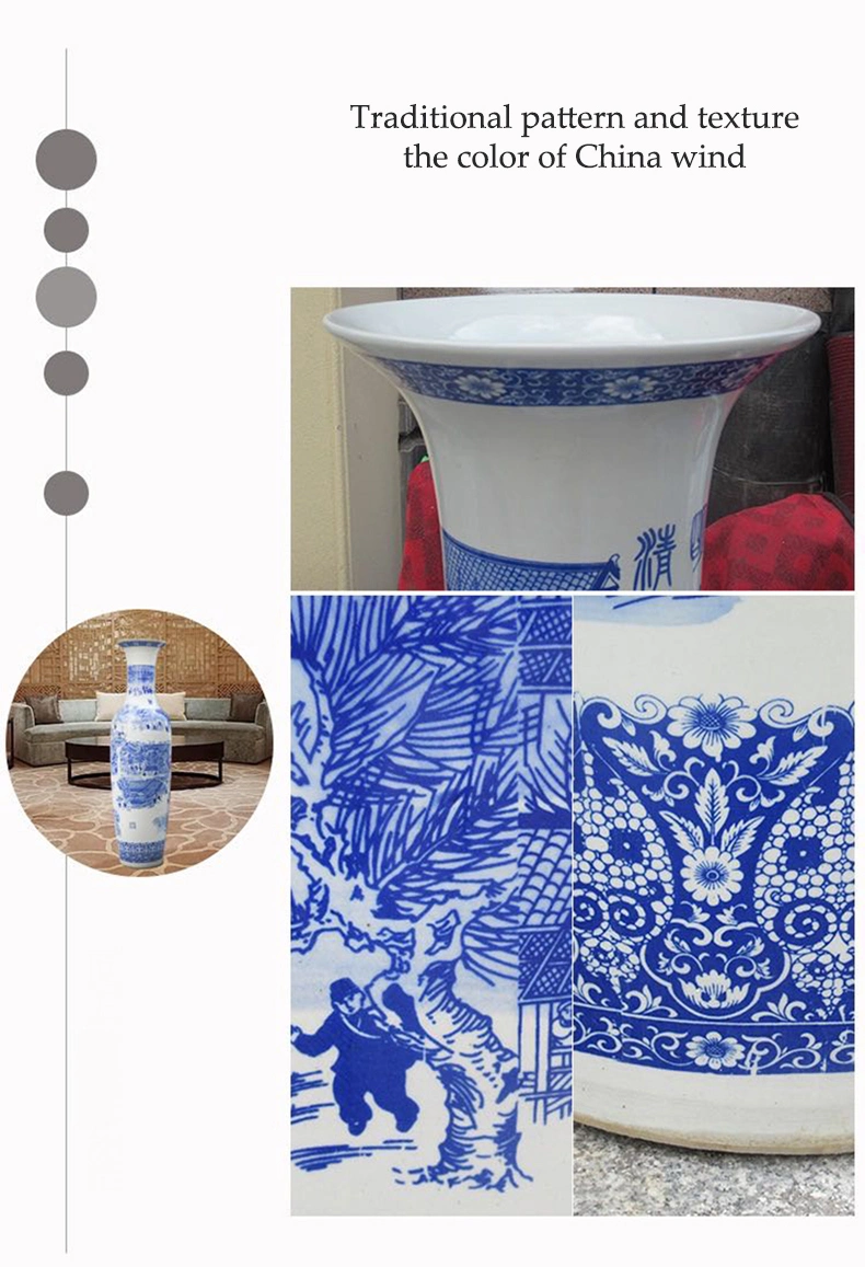 Wholesale High Quality Chinese Style Household Ceramic Streetscape Large Scale Flower Pots Blue and White Ceramic