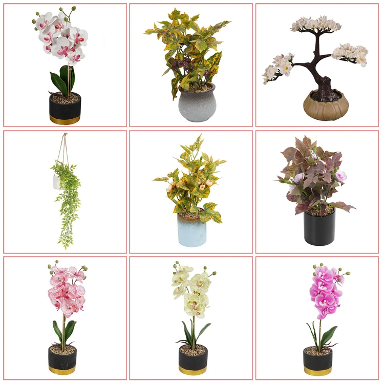 Tabletop Centerpiece Decor Potted Artificial Flowers with Ceramic Base